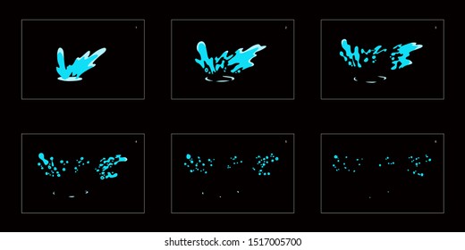 Water wave splash effect. wave animation sprite sheet. Classic animation for game, cartoon, motion or something else.