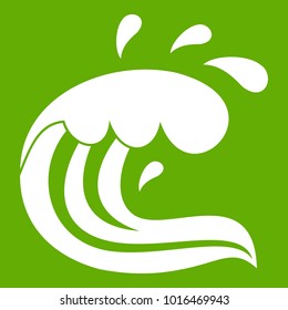 Water wave splash icon white isolated on green background. Vector illustration