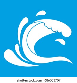 Water wave splash icon white isolated on blue background vector illustration