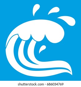 Water wave splash icon white isolated on blue background vector illustration