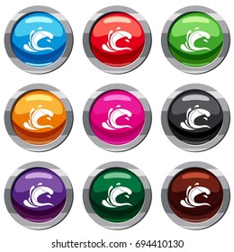 Water wave splash set icon isolated on white. 9 icon collection vector illustration