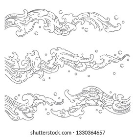 Water wave splashing. China,Thailand,Japan. Single line vector style.