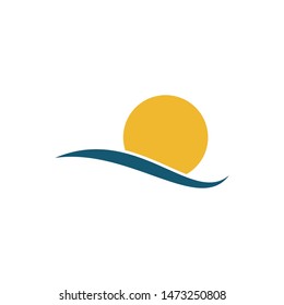 water wave and sun icon summer symbol logo template