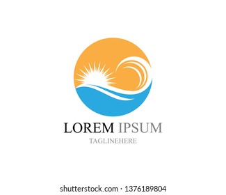 Water wave and sun  icon vector illustration design logo