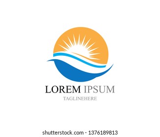 Water wave and sun  icon vector illustration design logo
