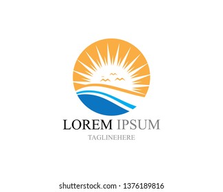 Water wave and sun  icon vector illustration design logo