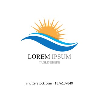Water wave and sun  icon vector illustration design logo