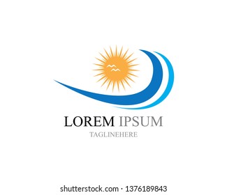 Water wave and sun  icon vector illustration design logo