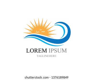 Water wave and sun  icon vector illustration design logo