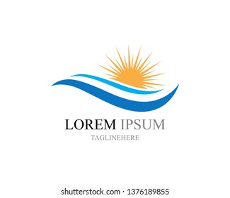 Water wave and sun  icon vector illustration design logo