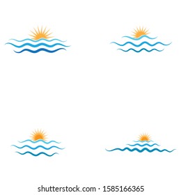 Water wave and sun icon vector illustration design logo