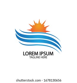 Water wave and sun icon vector illustration design logo