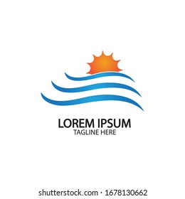 Water wave and sun icon vector illustration design logo