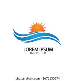 Water wave and sun icon vector illustration design logo