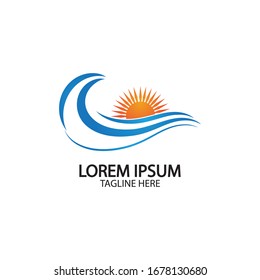 Water wave and sun icon vector illustration design logo