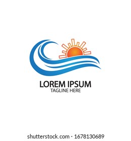 Water wave and sun icon vector illustration design logo