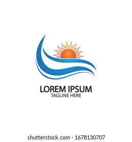 Water wave and sun icon vector illustration design logo
