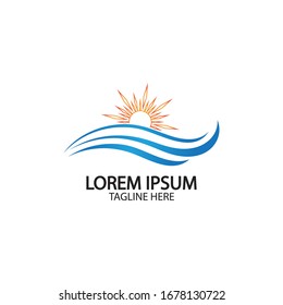 Water wave and sun icon vector illustration design logo