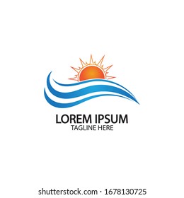 Water wave and sun icon vector illustration design logo