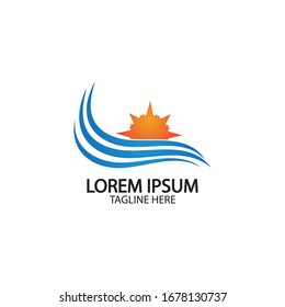 Water wave and sun icon vector illustration design logo
