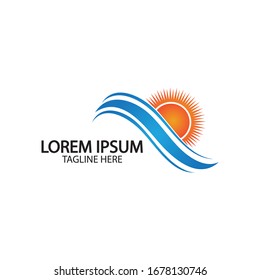 Water wave and sun icon vector illustration design logo