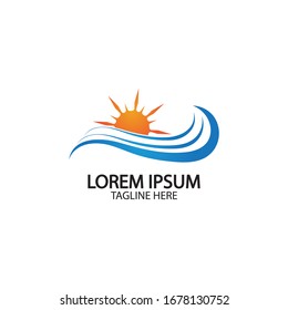 Water wave and sun icon vector illustration design logo
