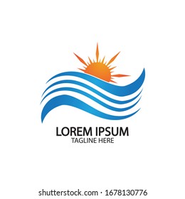 Water wave and sun icon vector illustration design logo