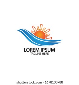 Water wave and sun icon vector illustration design logo
