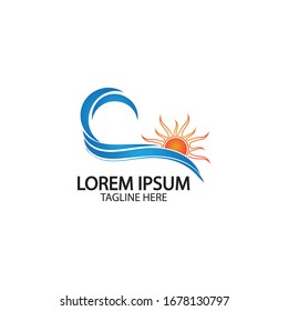 Water wave and sun icon vector illustration design logo