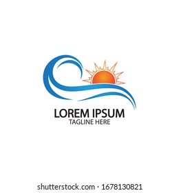 Water wave and sun icon vector illustration design logo
