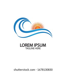 Water wave and sun icon vector illustration design logo