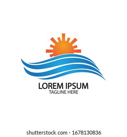 Water wave and sun icon vector illustration design logo