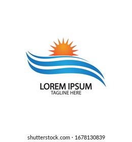 Water wave and sun icon vector illustration design logo
