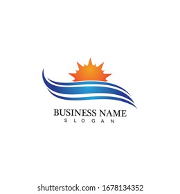 Water wave and sun icon vector illustration design logo