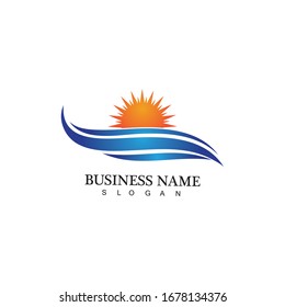 Water wave and sun icon vector illustration design logo