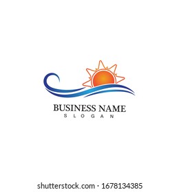 Water wave and sun icon vector illustration design logo