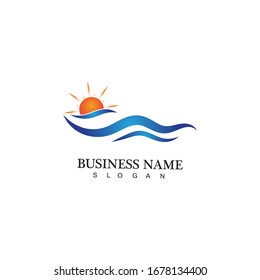 Water wave and sun icon vector illustration design logo