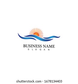 Water wave and sun icon vector illustration design logo