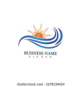 Water wave and sun icon vector illustration design logo