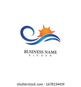 Water wave and sun icon vector illustration design logo