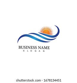 Water wave and sun icon vector illustration design logo