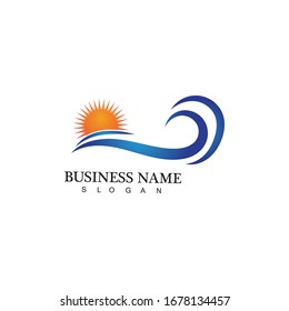 Water wave and sun icon vector illustration design logo