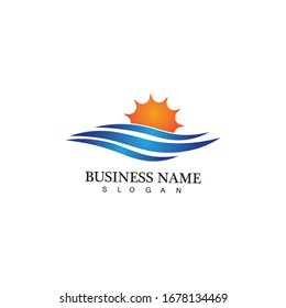 Water wave and sun icon vector illustration design logo
