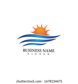 Water wave and sun icon vector illustration design logo