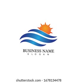 Water wave and sun icon vector illustration design logo