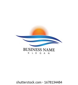 Water wave and sun icon vector illustration design logo