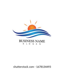 Water wave and sun icon vector illustration design logo
