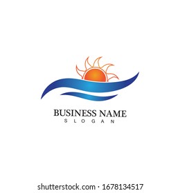 Water wave and sun icon vector illustration design logo