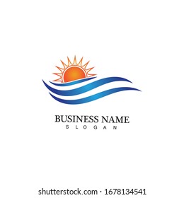 Water wave and sun icon vector illustration design logo