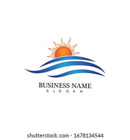 Water wave and sun icon vector illustration design logo